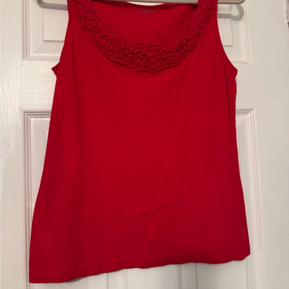 LOFT Red Ruffle-trimmed Tank Top